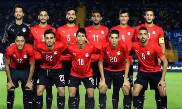 File- Egypt U-23 team players pose ahead of one of the games during 2019 AFCON U-23 in Egypt