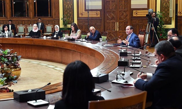 President Abdel Fattah al-Sisi meets with Prime Minister Mostafa Madbouli and a number of ministers and Egyptian women, as Egypt celebrates its own Women’s day – Courtesy of the Presidency