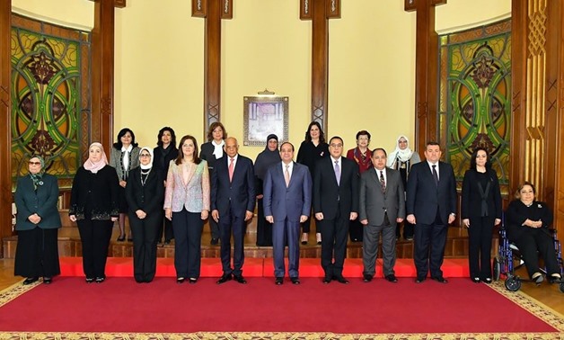 Egyptian President Abdel Fattah al-Sisi meets with a number of ministers as well as Egyptian women, to mark the national Women’s Day – Courtesy of the Egyptian Presidency