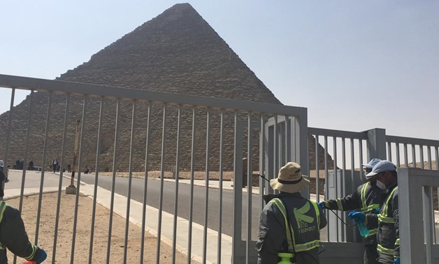 Part of the sterilization process launched in the pyramids’ antiquities region by the Ministry of Tourism and Antiquities on March 25 - ET