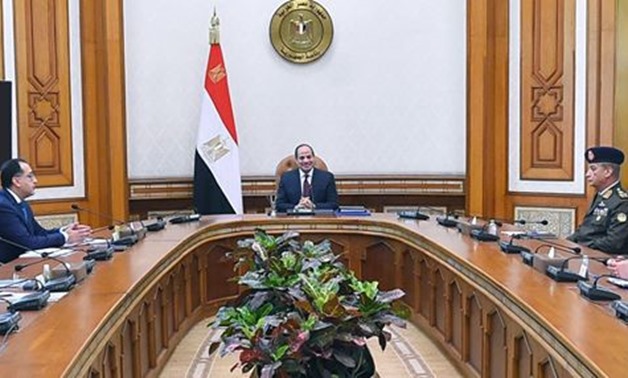 President Abdel Fattah El-Sisi holds a meeting with Prime Minister Mustafa Madbouli and other officials - Courtesy of the Presidency