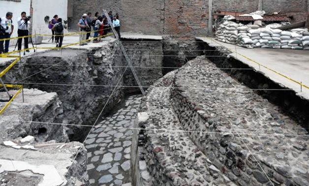 View of the archaeological site of the ancient Aztec temple of Ehecatl-Quetzalcoatl recently discovered in downtown Mexico City on June 7, 2017 - AFP/Alfredo Estrella