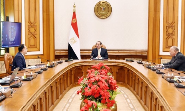 President Abdel Fattah El Sisi meets with Prime Minister Mustafa Madbouli, Minister of Foreign Affairs Sameh Shoukry, Minister of State for Immigration and Egyptians' Affairs Abroad Nabila Makram, Minister of Tourism and Antiquities Khaled El-Anani, and M