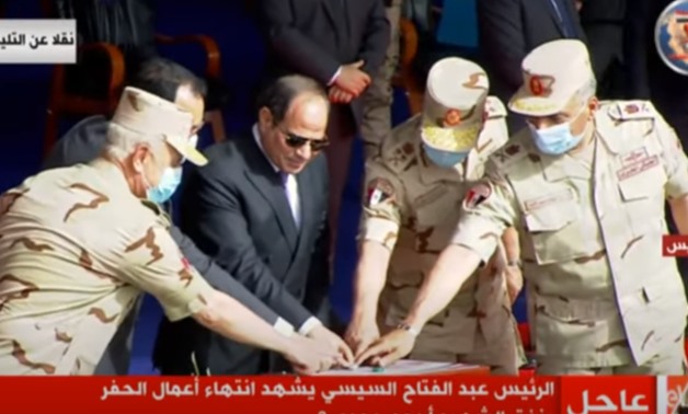 Egypt’s President Abdel Fattah El-Sisi on Wednesday arrived in the seaport city of Suez to inaugurate a number of national projects, including a major tunnel that reaches Sinai - Screenshot/National TV