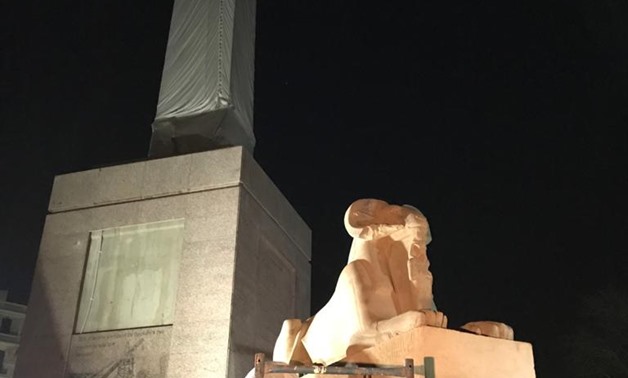 File -Egypt's Ministry of Tourism and Antiquities announced that the four ram-headed sphinxes have been transported to Tahrir Square in central Cairo.