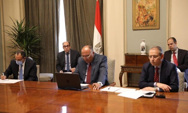 Egypt’s minster of Foreign Affairs Sameh Shoukry during a teleconference meeting with his Greek, Cypriot, French and Emirati counterparts, 11 May 2020 - Press photo
