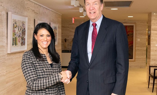 FILE - Minister of International Cooperation Rania al-Mashat and President of the World Bank Group David Malpass in a meeting held in Washington in February 2020 - Press Photo 