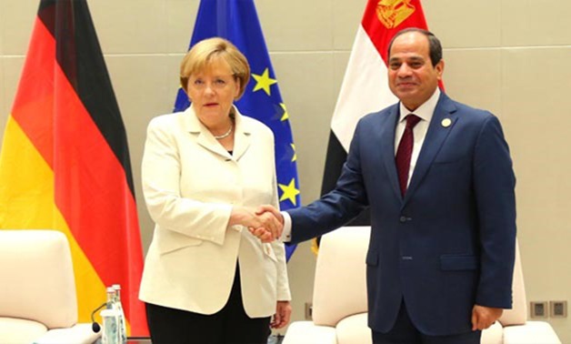 President Sisi with German Chancellor Angela Merkel -Press Photo
