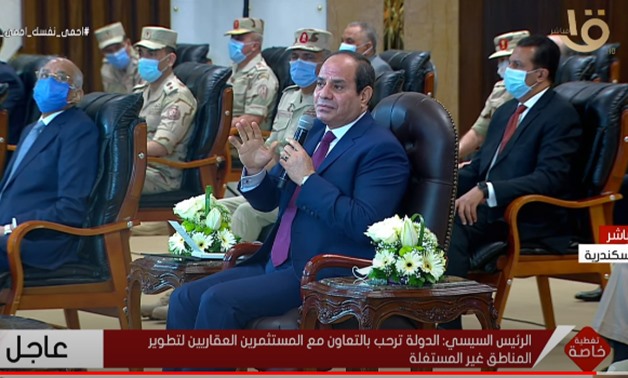 President Abdel Fattah El-Sisi attends the inauguration ceremony of a housing project in northern Egypt’s Alexandria – Screenshot/Al Oula TV