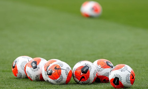 General view of match balls on the pitch before the match. Action Images via Reuters/Matthew Childs
