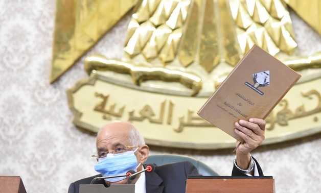 Speaker of the House of Representatives Ali Abdel Aal holds national dialogue report submitted by Youth Committee of Egyptian Political Parties on the amendment of the lower chamber's elections bill in plenary session that was held on June 14, 2020. Egypt