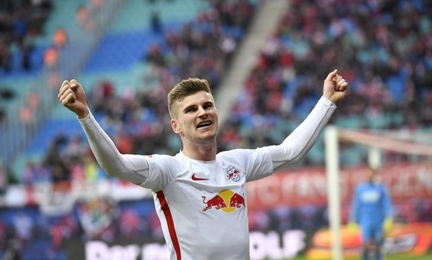 FILE PHOTO: Soccer Football - DFB Cup - Quarter Final - FC Augsburg v RB Leipzig - WWK Arena, Augsburg, Germany - April 2, 2019 RB Leipzig's Timo Werner celebrates scoring their first goal REUTERS/Andreas Gebert