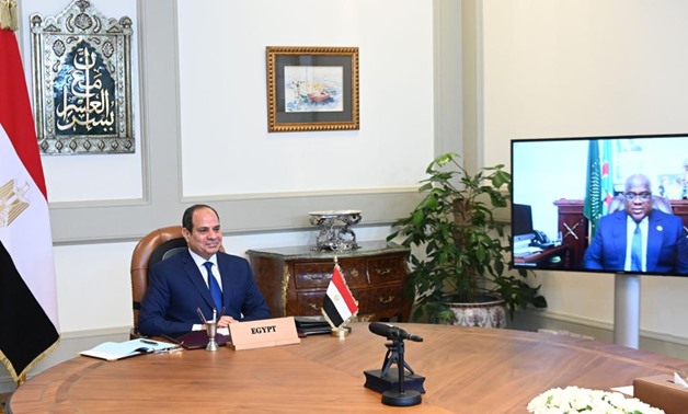 Egypt prisedent Abdel Fatah al SISI during  a virtual mini-summit grouping member states of the Bureau of the African Union Heads of State and Government to discuss the GERD file - Press Photo