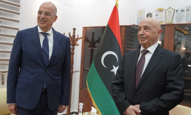 FILE PHOTO - Libyan Parliament Speaker Aquila and Greek Foreign Minister Nikos Dendias 