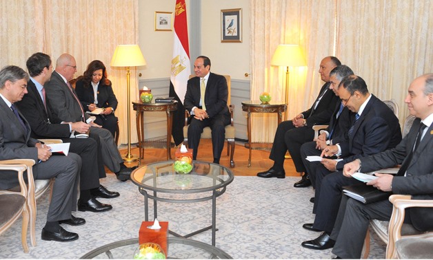 President Abd Al Fatah al-Sisi met the German capital, the parliamentary group leader of the ruling CDU/CSU faction, Volcker Kauder Press Photo