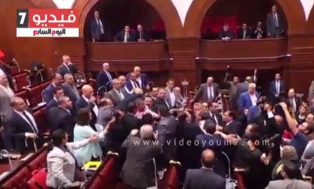 debates and fights between parliament members during discussing Tiran, Sanafer - Photo courtesy of Youm7 video
