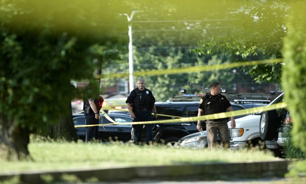Police tape cordons off the scene of an early morning shooting in Alexandria, Virginia, on June 14, 2017