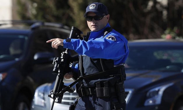 Armed U.S. Capitol Police officer take position near the Botanic Gardens in Washington, Wednesday, March 29, 2017. A woman struck a U.S. Capitol Police cruiser with a vehicle near the Capitol and was taken into custody, police said. (AP Photo/Manuel Balce