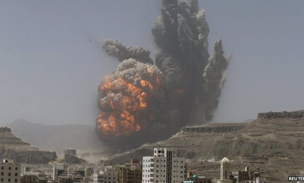 A massive explosion was heard in the Yemeni capital, Sanaa, reportedly from an air strike on an arms depot Reuters 