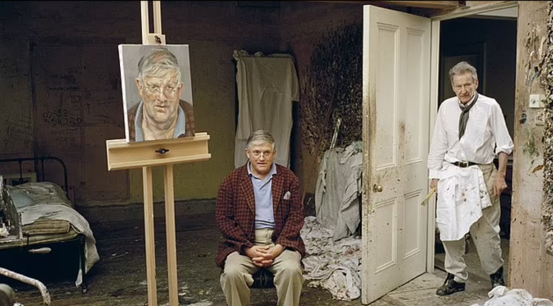 Both men during the painting of the portrait 
