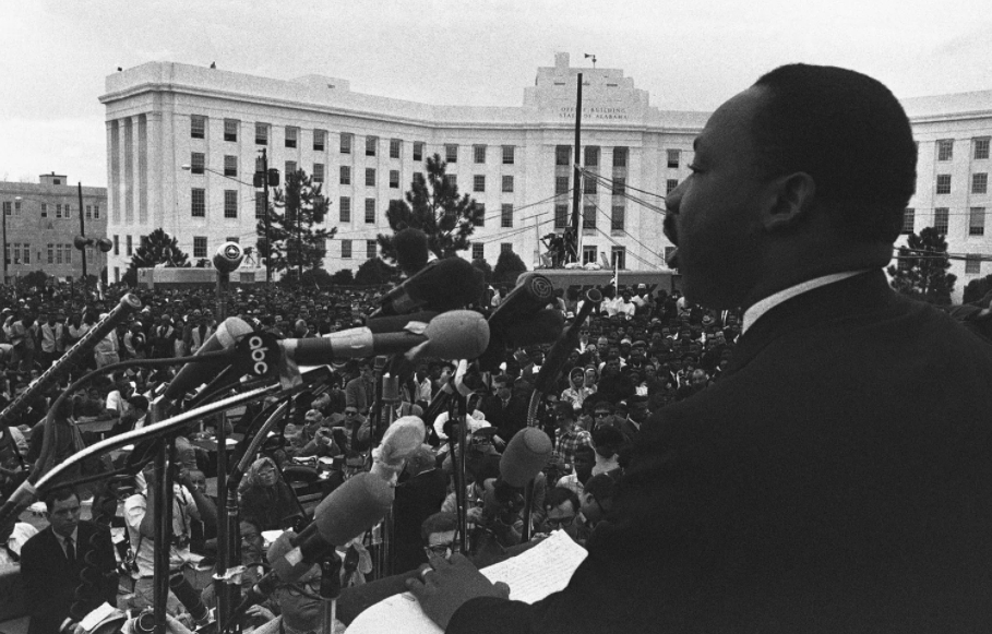 Martin Luther King, Jr., delivering his “How Long, Not Long” speech in Montgomery, Alabama, March 25, 1965.