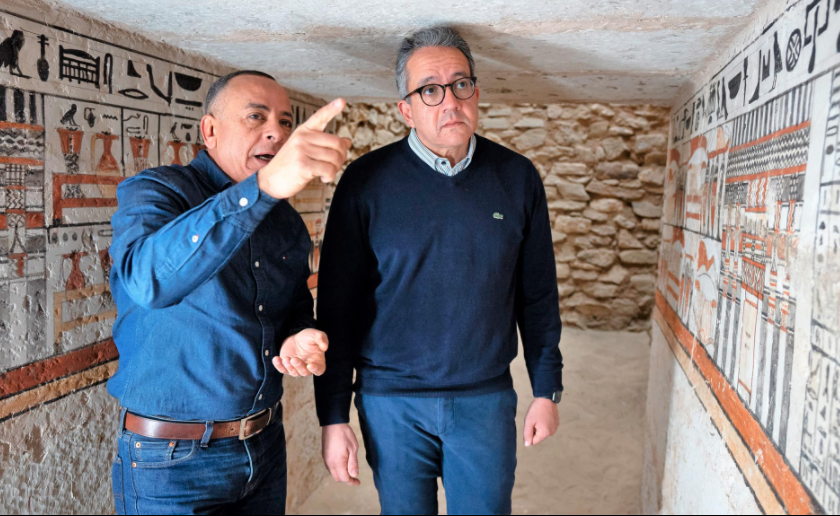 Enani & Waziri in one of the tombs discovered in Egypt’s Saqqara in March, 2022 - Min. of Tourism & Antiquities