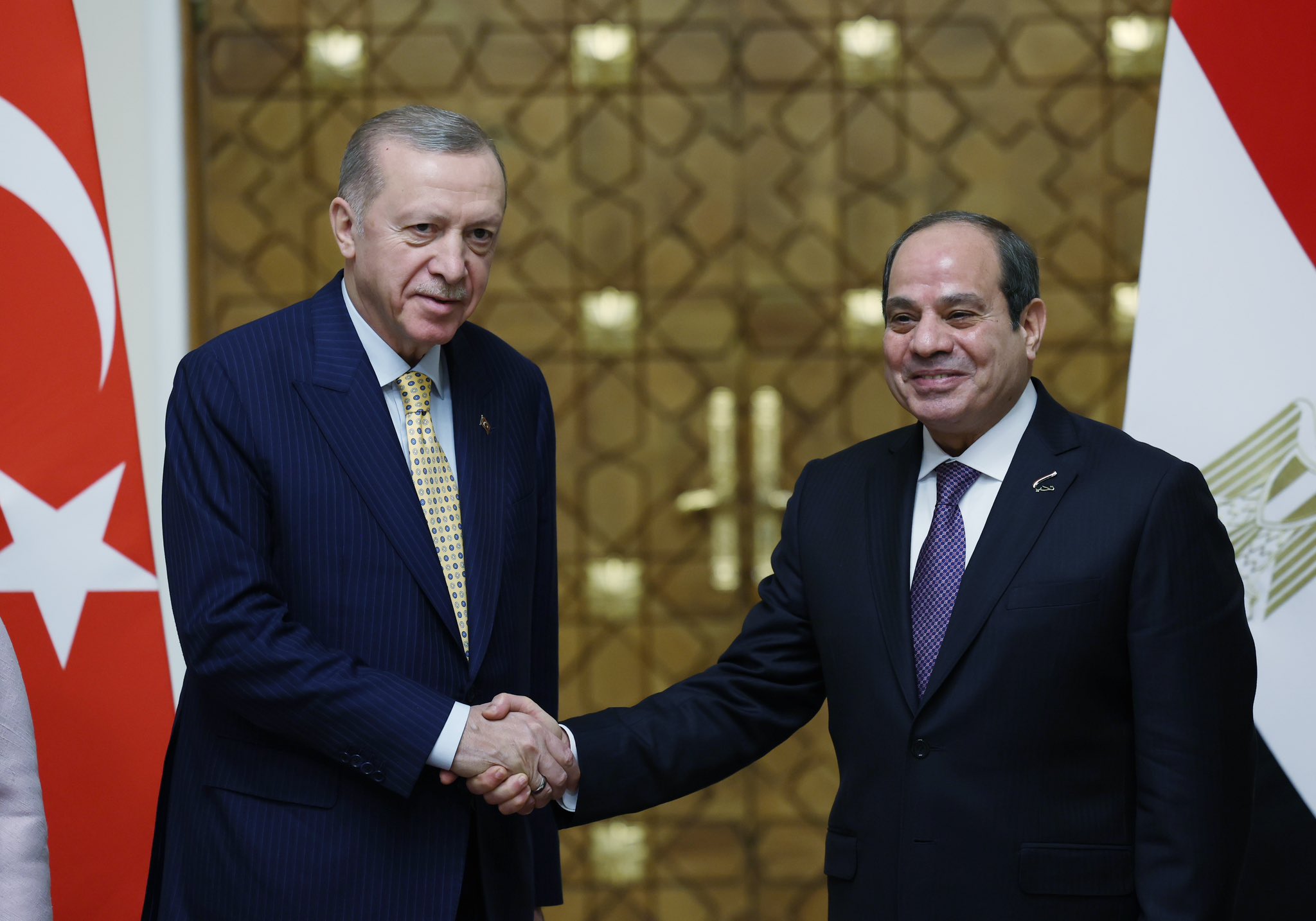 Sisi shakes hands with Erdogan in Cairo