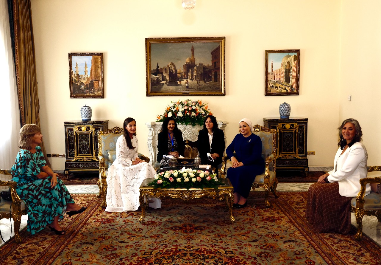First Lady Entissar Amer receives Queen Letizia First Lady Entissar Amer receives Queen Letizia