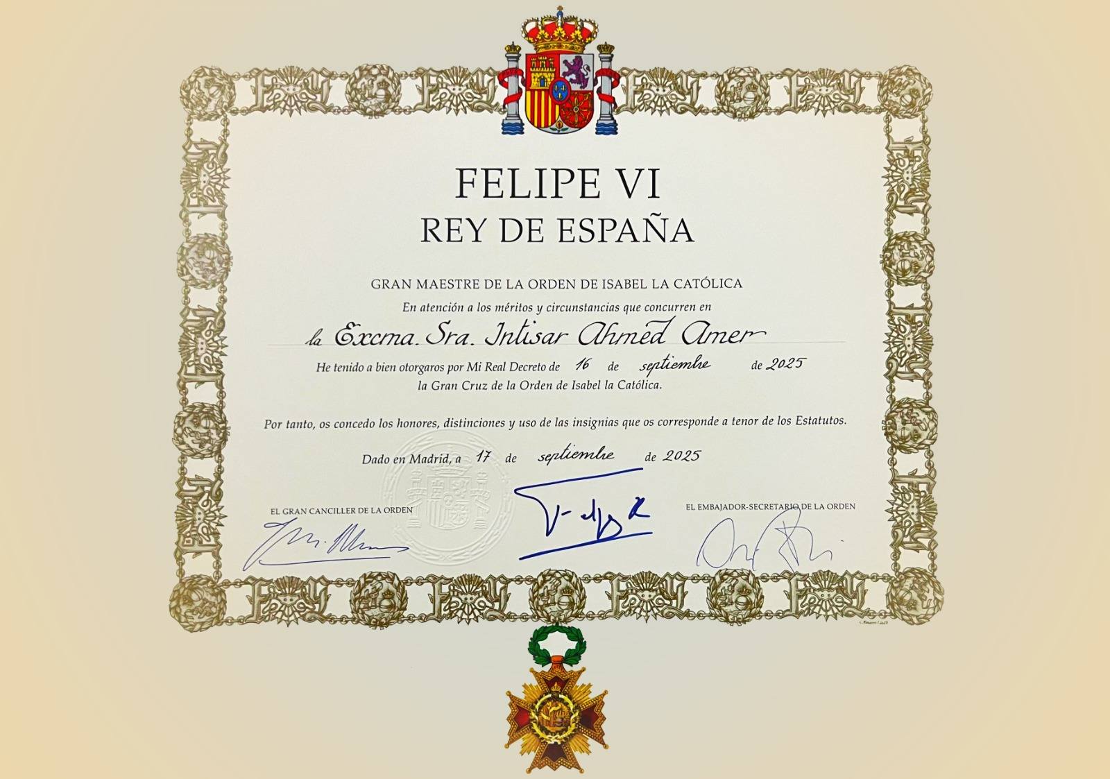 the Grand Cross of the Order of Isabella the Catholic the Grand Cross of the Order of Isabella the Catholic