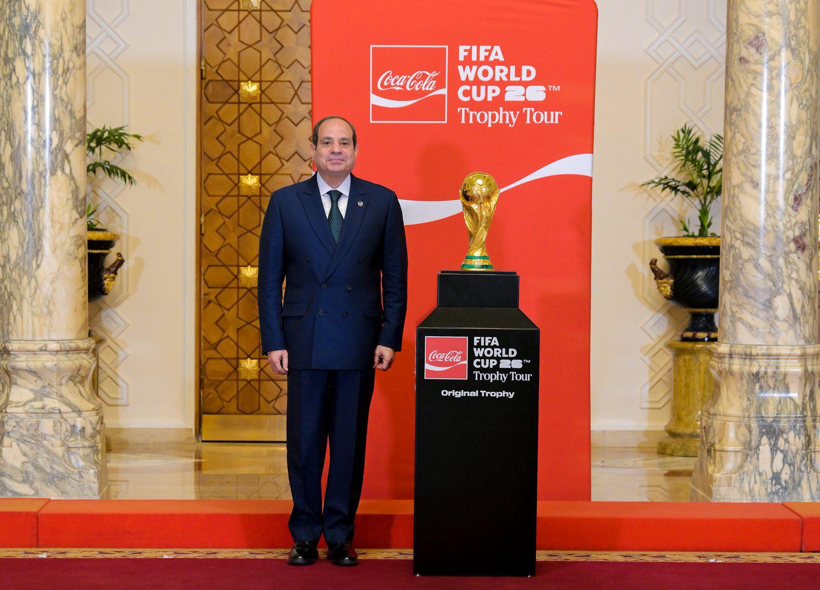 The Presidency publishes a photo for President Sisi alongside the FIFA World Cup trophy as part of the Trophy Tour The Presidency publishes a photo for President Sisi alongside the FIFA World Cup trophy as part of the Trophy Tour