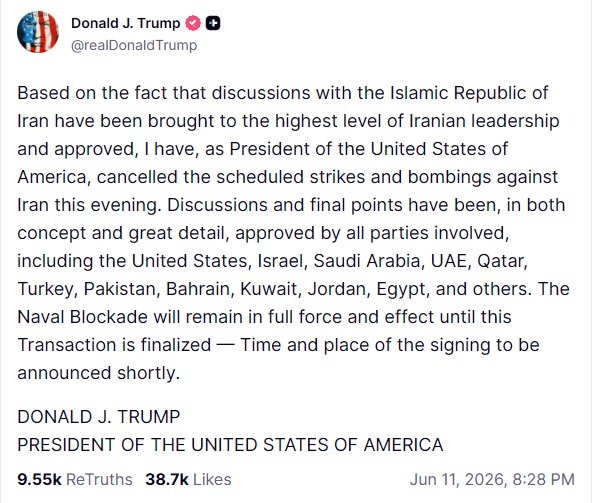 Trump X post on canceling attacks Trump X post on canceling attacks