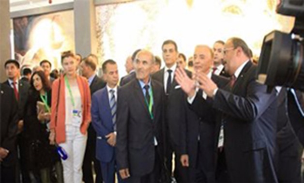 Chairman of the Constitutional Council of the Republic of Kazakhstan Igor Rogov while visiting the Egyptian pavilion at Astana Expo.