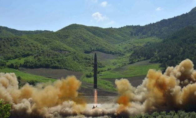 This photo distributed by the North Korean government shows what was said to be the launch of a Hwasong-14 intercontinental ballistic missile, ICBM, in North Korea’s northwest, Tuesday, July 4, 2017. Independent journalists were not given access to cover 