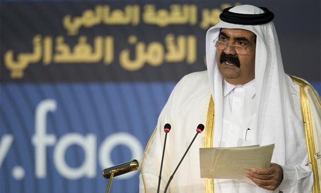 Former Qatar’s emir, Sheikh Hamad bin Khalifa Al-Thani, speaks at a summit in Rome, Nov. 16, 2009-
 REUTERS