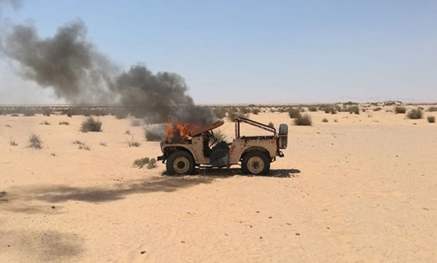 Destroying a vehicle loaded with weapons and bombs in Sinai - official army spokesperson Facebook page