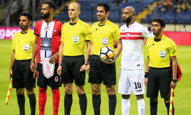 Zamalek and Fath captains with the referees before the match – File photo
