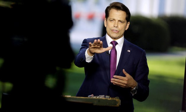 White House Communications Director Anthony Scaramucci speaks during an on air interview at the White House in Washington- REUTERS