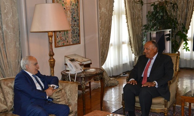 Egypt's Foreign Minister Sameh Shoukry with UN's envoy to Libya, Ghassan Salame in Cairo- File photo
