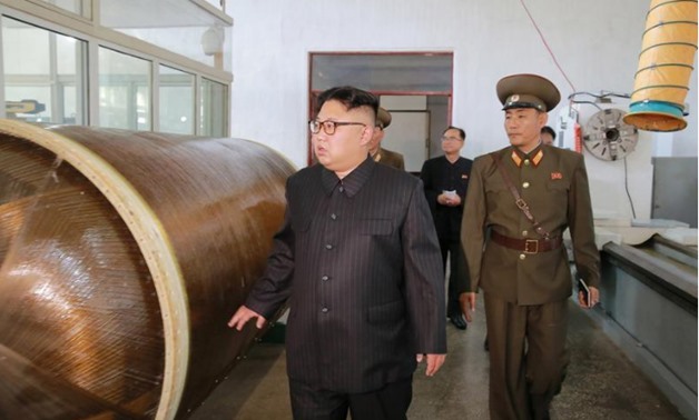 North Korean leader Kim Jong-Un looks on during a visit to the Chemical Material Institute of the Academy of Defense Science in this undated photo released by North Korea's Korean Central News Agency (KCNA)