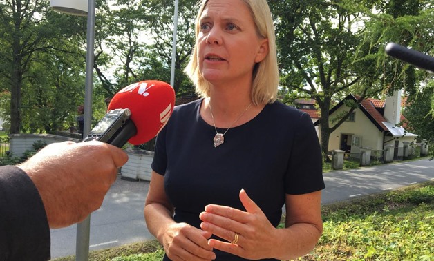 FILE PHOTO: Swedish Finance Minister Magdalena Andersson speaks to media in Harpsund, Sweden August 24, 2017.
Anna Ringstrom