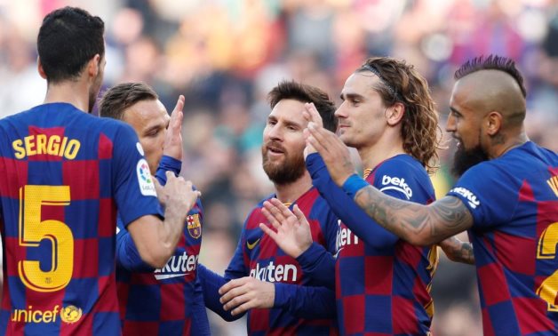 FC Barcelona v Eibar - Camp Nou, Barcelona, Spain - February 22, 2020 Barcelona's Lionel Messi celebrates scoring their third goal to complete his hat-trick REUTERS/Albert Gea