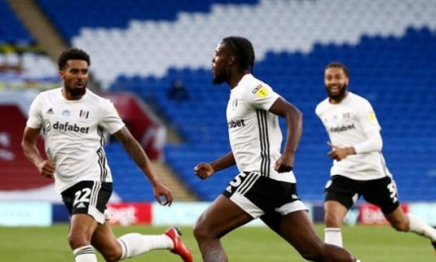Fulham players celebrate scoring against Cardiff City in English Championship play-offs - FILE
