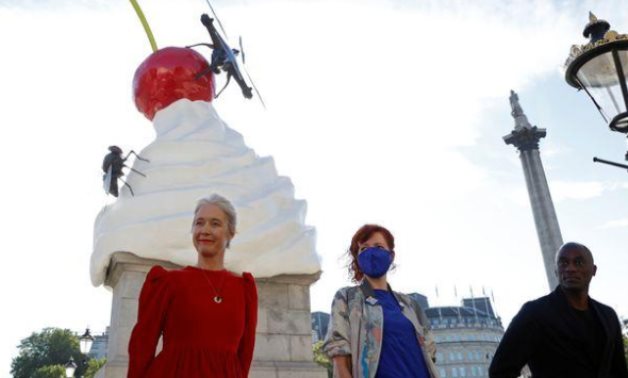 Phillipson's sculpture ''THE END'', after it was unveiled on Trafalgar Square's Fourth Plinth, in London, Britain, July 30, 2020. REUTERS/John Sibley