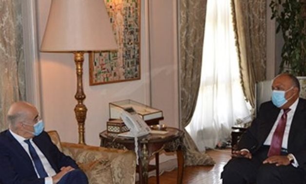 Foreign Minister Sameh Shoukry with his Greek counterpart Nikos Dendias - Press Photo