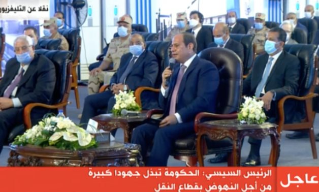 President Abdel Fatah El Sisi witnesses the inauguration of the fourth phase of the third line of Cairo Metro on August 16, 2020- a screenshot of a video