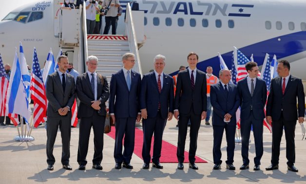 The first flight to depart a Tel Aviv airport heading to United Arab Emirates (UAE) took off Monday carrying aboard a U.S. delegation 