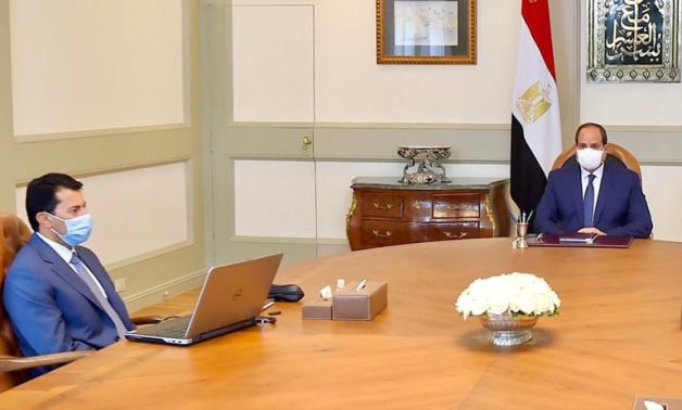 President Abdel Fattah El Sisi meets with Minister of Youth and Sports Ashraf Sobhy on Saturday, September 12, 2020- press photo