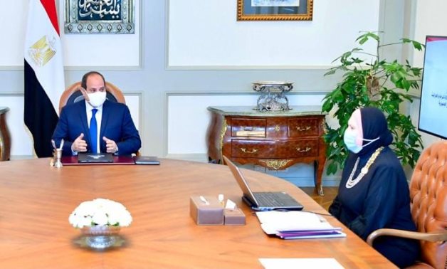 Egypt's President Abdel Fattah El Sisi meets with Prime Minister Mustafa Madbouli and Minister of Trade and Industry Nevine Gamea