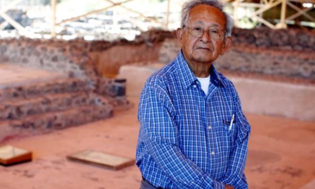 Mexican archeologist Ruben Cabrera, who pioneered excavations at La Ventilla beginning in the 1990s, stands in front of the Patio of the Glyphs  - REUTERS/Gustavo Graf
