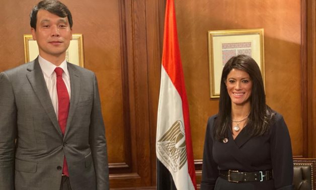 Minister of International Cooperation, Dr. Rania Al-Mashat with Mr. Hong Yin Wook, the new South Korean ambassador in Cairo